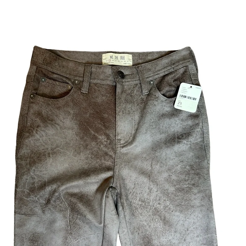 We The Free Free People Gray Tone Faux Suede Look Straight Leg Pant NWT Sz. 25